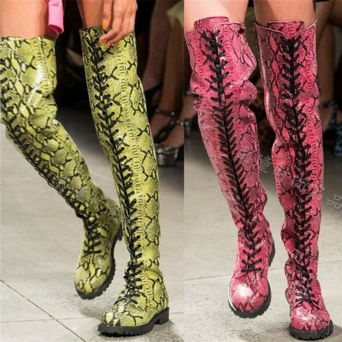 pink thigh high flat boots